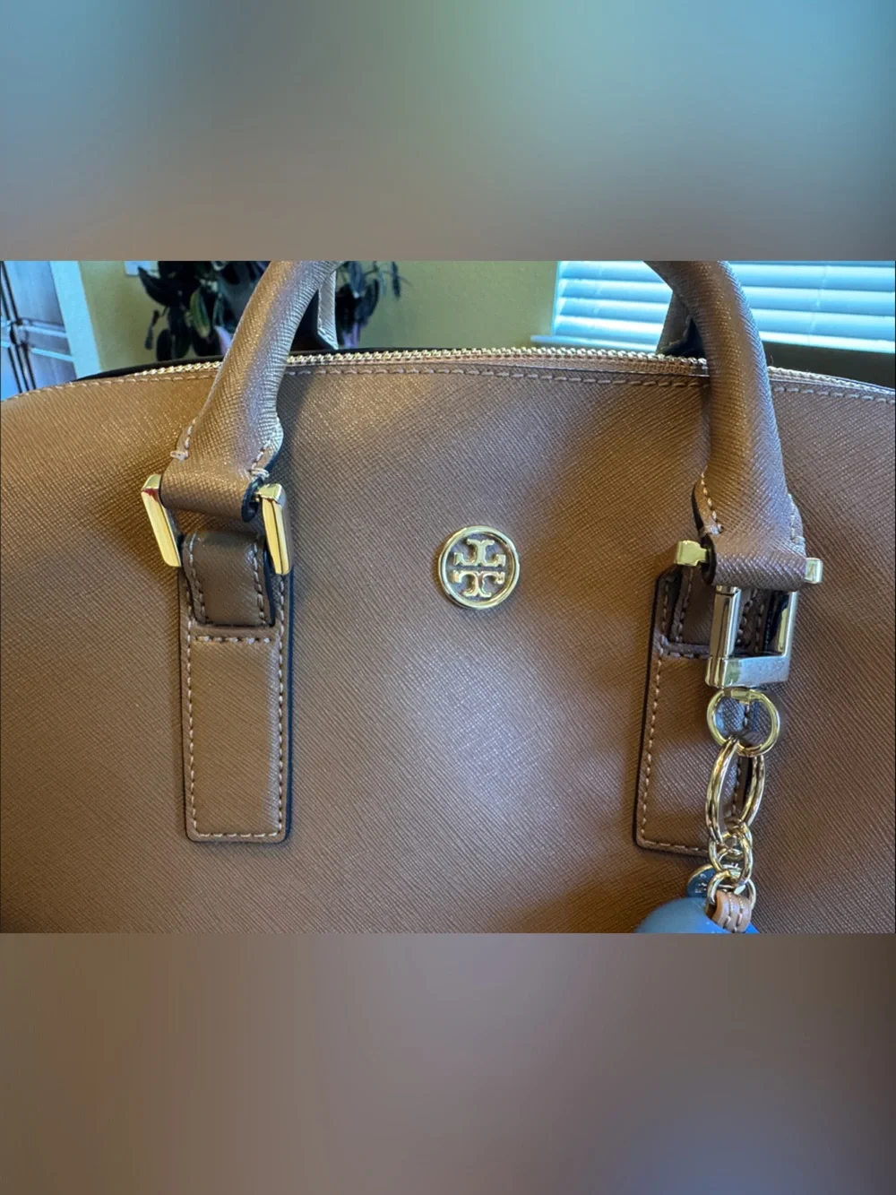 Tory Burch Leather Top Handle Bag with Tassel Charm